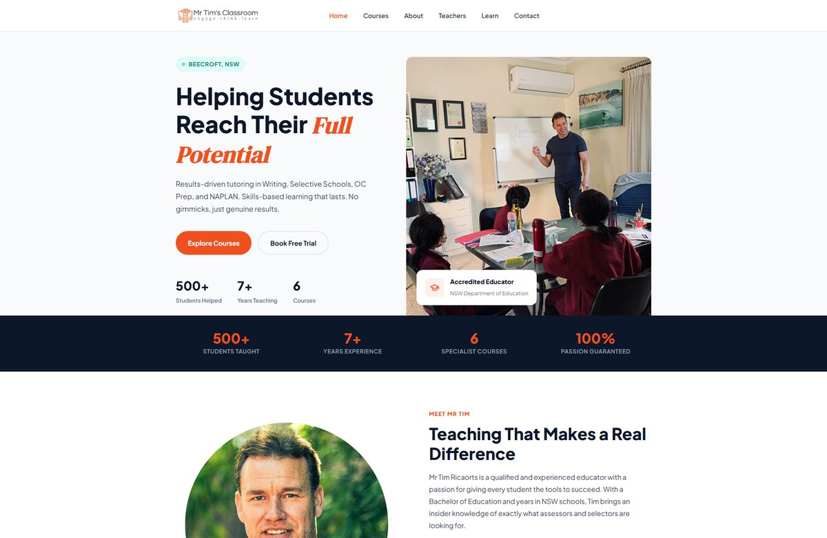 Mr Tim's Classroom — landing page